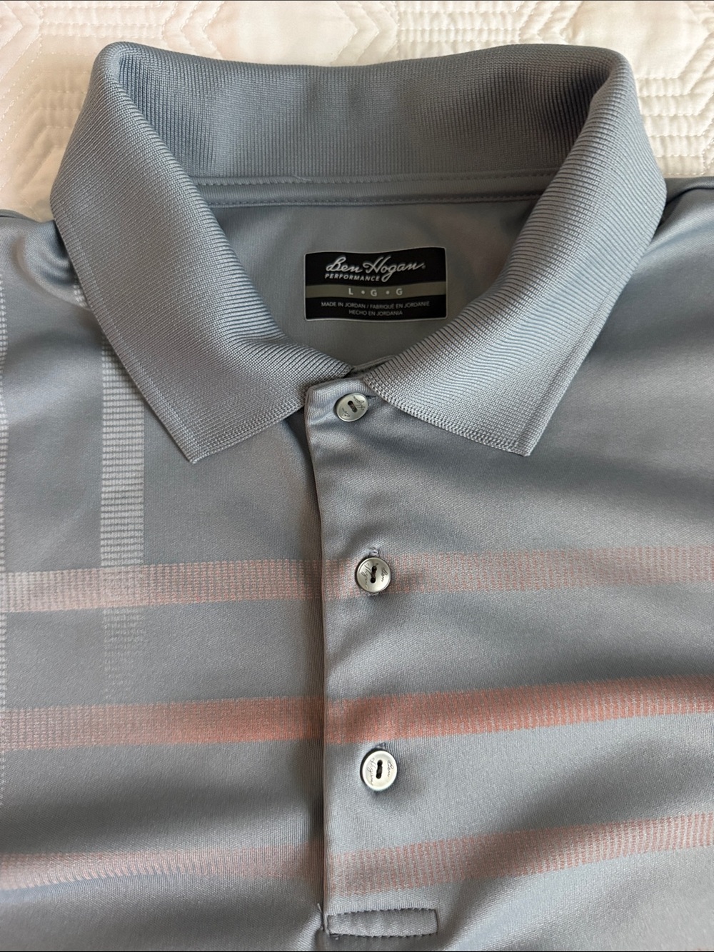 Hogan Men’s Gray Polo with Pale Pink Stripe Accents (small dots of glue as shown
